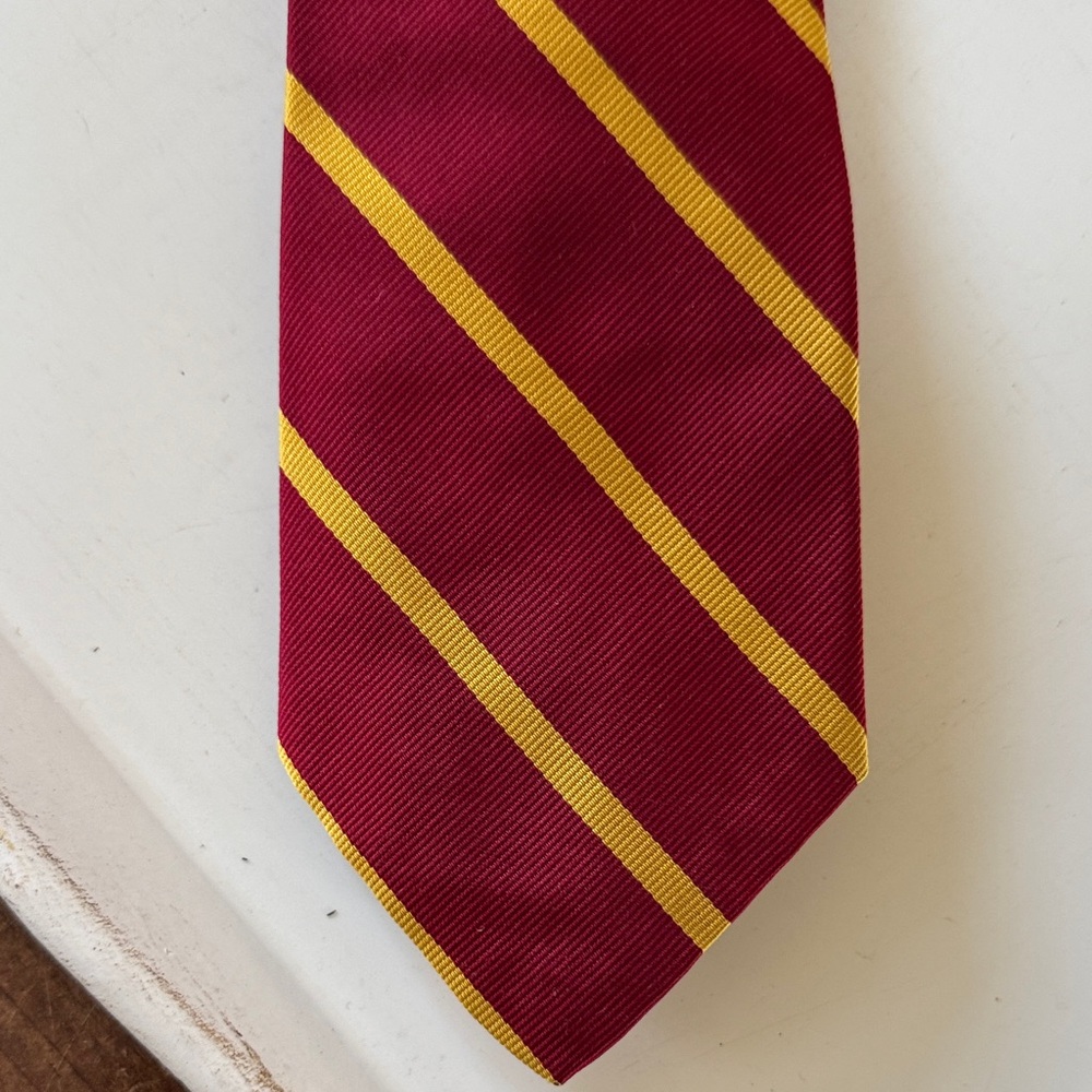 Brooks Brothers Makers Silk Maroon and Gold Striped Tie - Woven in England